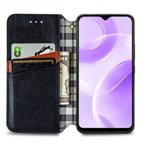 Pour Ulefone Note 15 Étui de téléphone en cuir magnétique pressé à grille cubique (noir) SH701A442-08