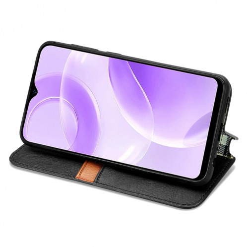 Pour Ulefone Note 15 Étui de téléphone en cuir magnétique pressé à grille cubique (noir) SH701A442-08
