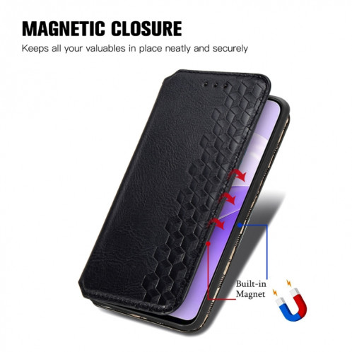 Pour Ulefone Note 15 Étui de téléphone en cuir magnétique pressé à grille cubique (noir) SH701A442-08