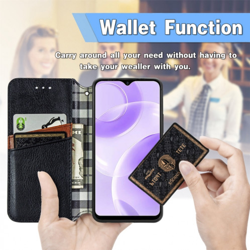 Pour Ulefone Note 15 Étui de téléphone en cuir magnétique pressé à grille cubique (noir) SH701A442-08