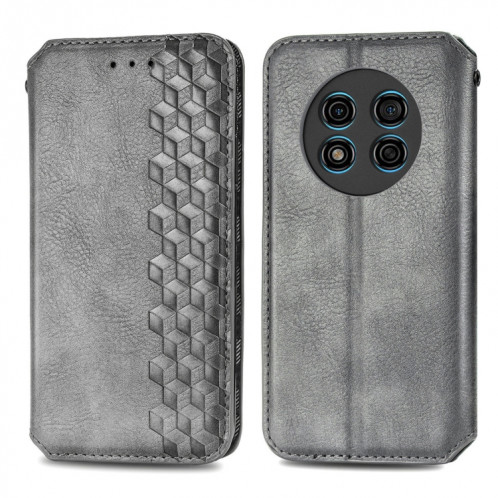 Pour Ulefone Note 15 Étui de téléphone en cuir magnétique pressé à grille cubique (gris) SH701C1022-08