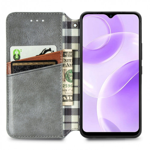 Pour Ulefone Note 15 Étui de téléphone en cuir magnétique pressé à grille cubique (gris) SH701C1022-08