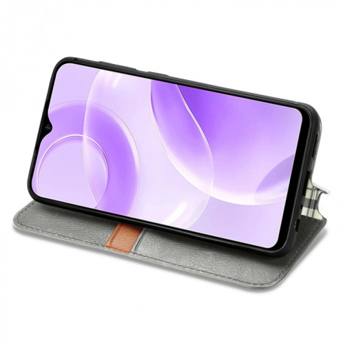 Pour Ulefone Note 15 Étui de téléphone en cuir magnétique pressé à grille cubique (gris) SH701C1022-08
