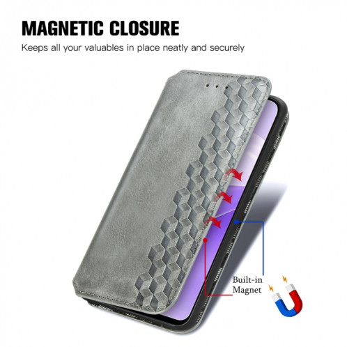 Pour Ulefone Note 15 Étui de téléphone en cuir magnétique pressé à grille cubique (gris) SH701C1022-08