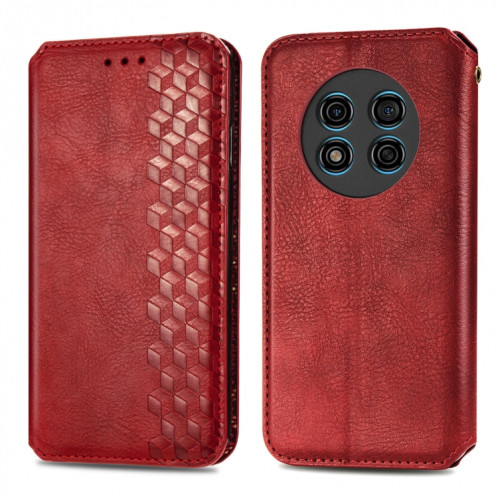 Pour Ulefone Note 15 Étui de téléphone en cuir magnétique pressé à grille cubique (rouge) SH701D1304-08