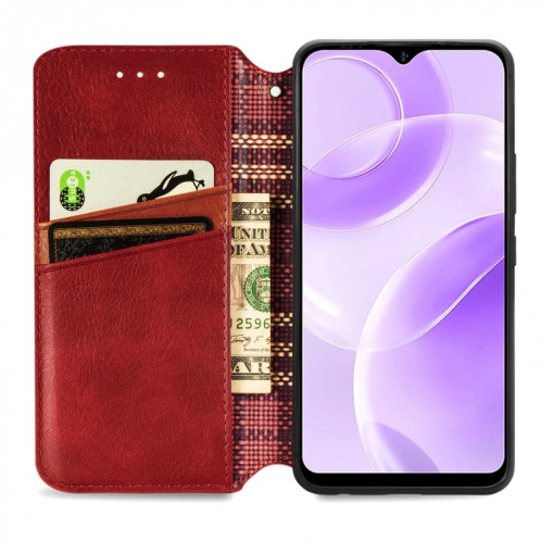 Pour Ulefone Note 15 Étui de téléphone en cuir magnétique pressé à grille cubique (rouge) SH701D1304-08