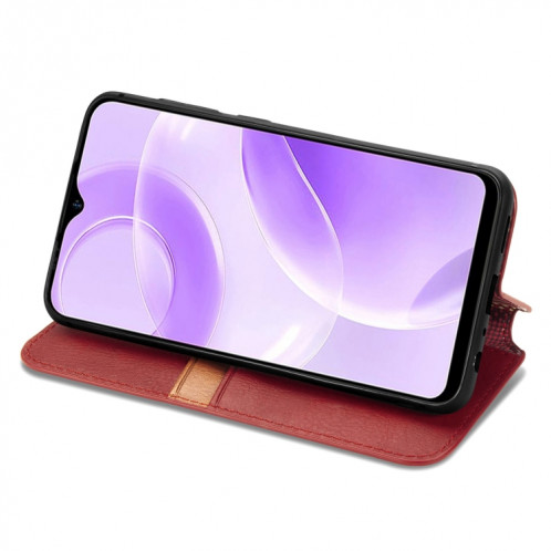 Pour Ulefone Note 15 Étui de téléphone en cuir magnétique pressé à grille cubique (rouge) SH701D1304-08