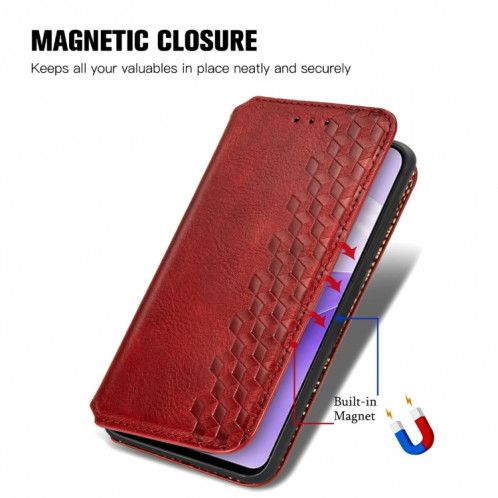 Pour Ulefone Note 15 Étui de téléphone en cuir magnétique pressé à grille cubique (rouge) SH701D1304-08