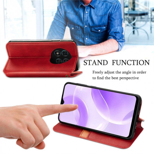 Pour Ulefone Note 15 Étui de téléphone en cuir magnétique pressé à grille cubique (rouge) SH701D1304-08