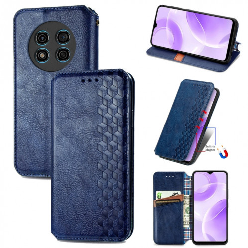 Pour Ulefone Note 15 Étui de téléphone en cuir magnétique pressé à grille cubique (bleu) SH701E1602-08