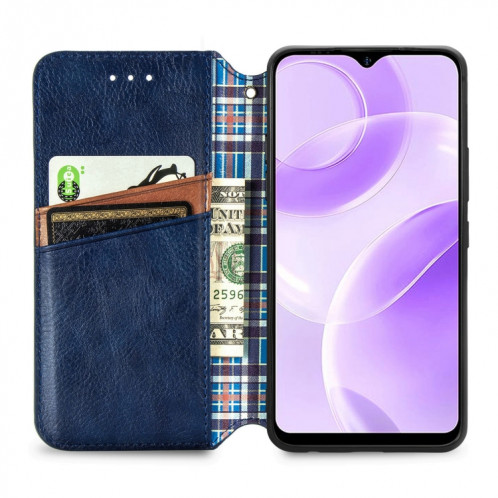 Pour Ulefone Note 15 Étui de téléphone en cuir magnétique pressé à grille cubique (bleu) SH701E1602-08