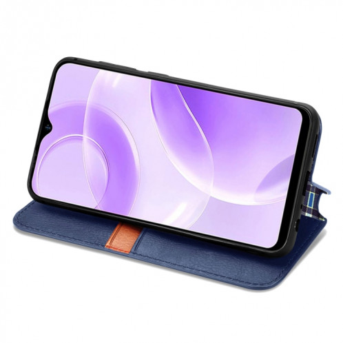 Pour Ulefone Note 15 Étui de téléphone en cuir magnétique pressé à grille cubique (bleu) SH701E1602-08