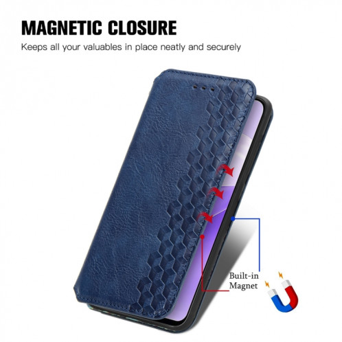 Pour Ulefone Note 15 Étui de téléphone en cuir magnétique pressé à grille cubique (bleu) SH701E1602-08
