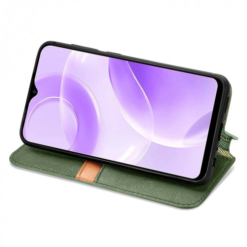 Pour Ulefone Note 15 Étui de téléphone en cuir magnétique pressé à grille cubique (vert) SH701F1534-08