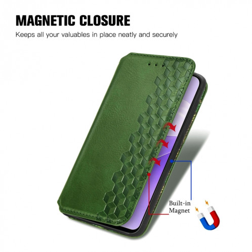 Pour Ulefone Note 15 Étui de téléphone en cuir magnétique pressé à grille cubique (vert) SH701F1534-08