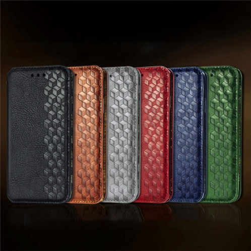 Pour Ulefone Note 15 Étui de téléphone en cuir magnétique pressé à grille cubique (rouge) SH701D1304-08
