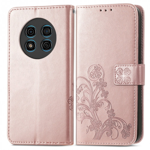 Pour Ulefone Note 15 Étui de téléphone en cuir avec boucle en relief à quatre feuilles (or rose) SH101A1170-05