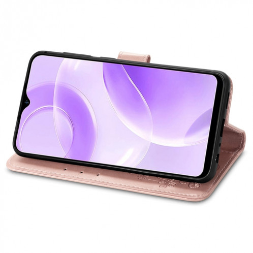 Pour Ulefone Note 15 Étui de téléphone en cuir avec boucle en relief à quatre feuilles (or rose) SH101A1170-05