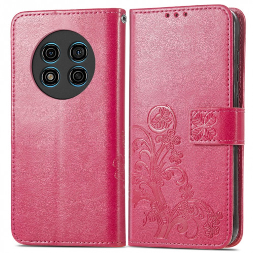 Pour Ulefone Note 15 Étui de téléphone en cuir à boucle en relief avec fermoir à quatre feuilles (rouge) SH101B443-05
