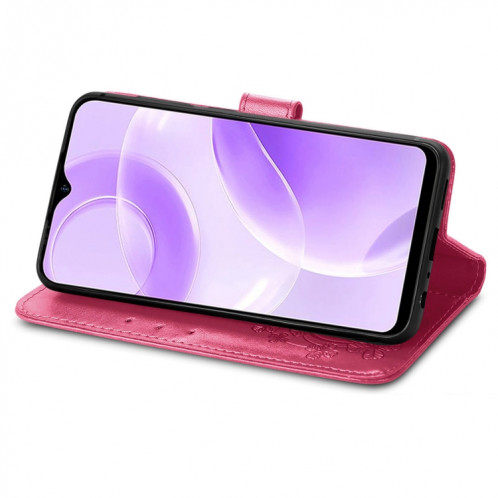 Pour Ulefone Note 15 Étui de téléphone en cuir à boucle en relief avec fermoir à quatre feuilles (rouge) SH101B443-05