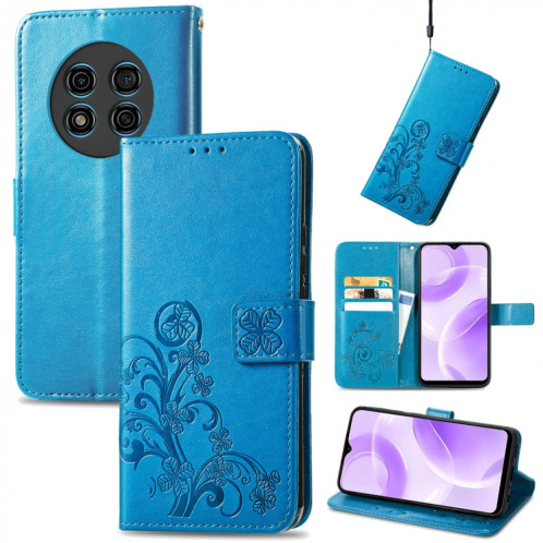 Pour Ulefone Note 15 Étui de téléphone en cuir à boucle en relief avec fermoir à quatre feuilles (bleu) SH101C1275-05
