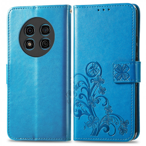 Pour Ulefone Note 15 Étui de téléphone en cuir à boucle en relief avec fermoir à quatre feuilles (bleu) SH101C1275-05