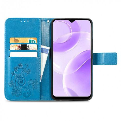 Pour Ulefone Note 15 Étui de téléphone en cuir à boucle en relief avec fermoir à quatre feuilles (bleu) SH101C1275-05