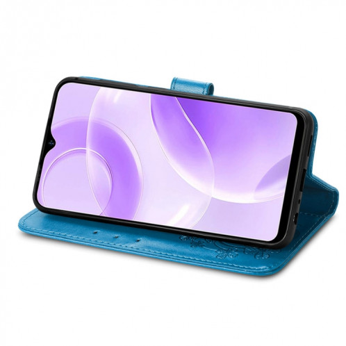 Pour Ulefone Note 15 Étui de téléphone en cuir à boucle en relief avec fermoir à quatre feuilles (bleu) SH101C1275-05