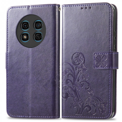 Pour Ulefone Note 15 Étui de téléphone en cuir à boucle en relief avec fermoir à quatre feuilles (violet) SH101E1599-05