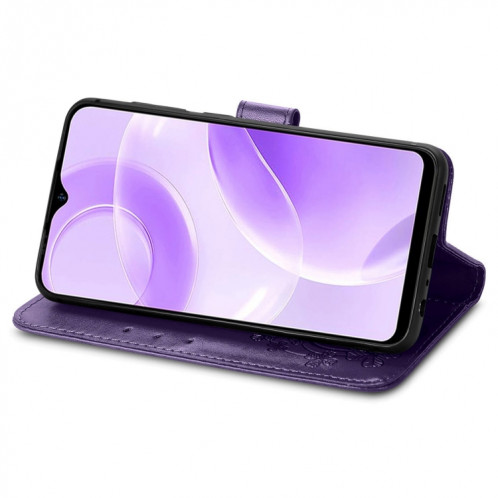 Pour Ulefone Note 15 Étui de téléphone en cuir à boucle en relief avec fermoir à quatre feuilles (violet) SH101E1599-05