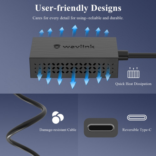 WAVLINK NWU327GC Convertisseur de câble réseau LAN Type-C vers Adaptateur Ethernet Gigabit RJ45 SW40671670-07