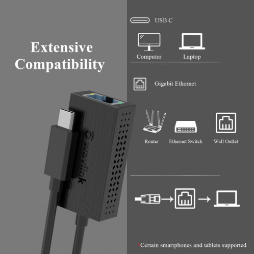 WAVLINK NWU327GC Convertisseur de câble réseau LAN Type-C vers Adaptateur Ethernet Gigabit RJ45 SW40671670-07