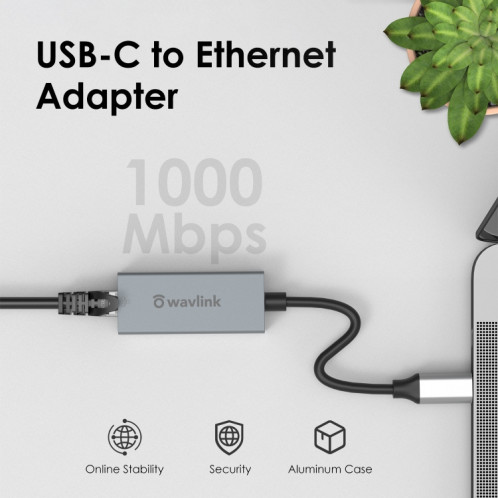 WAVLINK NWU329GC Type-C vers RJ45 LAN Convertisseur de câble réseau Adaptateur Ethernet Gigabit SW4068225-07