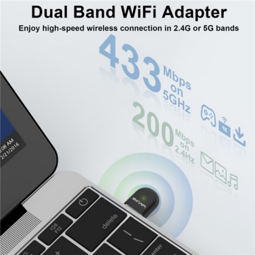 WAVLINK WN691A1F Adaptateur WiFi Dongle sans fil AC650 USB 2.0 5 GHz/2,4 GHz SW42641549-08