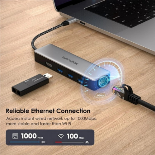 WAVLINK UHP3413 6 en 1 4K Thunderbolt 3 appareils Type-C Adaptateur Hub Station d'accueil USB-C SW4272193-08