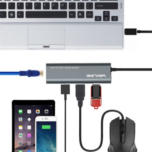 Adaptateur Hub haute vitesse Gigabit WAVLINK UH3031G/C Type-C vers 3 x USB 3.0 + USB-C + RJ45 + port d'alimentation CC SW42731753-08