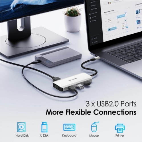 WAVLINK UMD304 Convertisseur USB-C vers Dual HD 4K 60Hz HUB 7-en-1 Station d'accueil pour ordinateur portable SW4274882-010