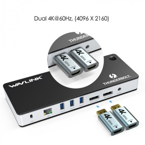 WAVLINK UTD21H 11 en 1 4K double DisplayPort Hub convertisseur Thunderbolt 3 Station d'accueil, prise: prise ue SW750355-07