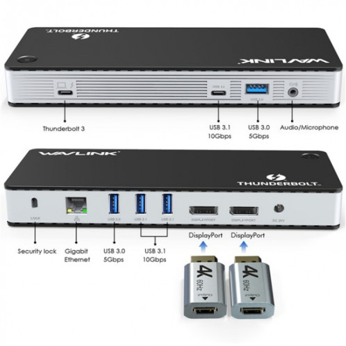 WAVLINK UTD21H 11 en 1 4K double DisplayPort Hub convertisseur Thunderbolt 3 Station d'accueil, prise: prise ue SW750355-07