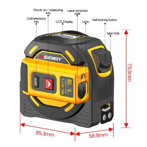 SNDWAY SW-TM60 60M Distance Distance Distance Laser Distance Multi-fonction Tool à main auto-verrouillage automatique SS24311527-05
