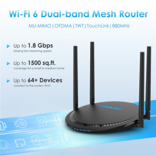 WAVLINK WN531AX2 AX1800 routeur Internet sans fil Gigabit double bande répéteur WiFi 6, prise: prise britannique SW5302241-08