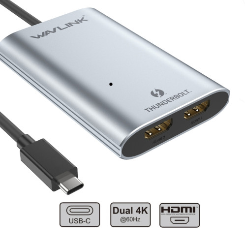 WAVLINK WL-UTA02H Convertisseur d'extension multi-écran Thunderbolt 3 vers double adaptateur HDMI SW45341611-06