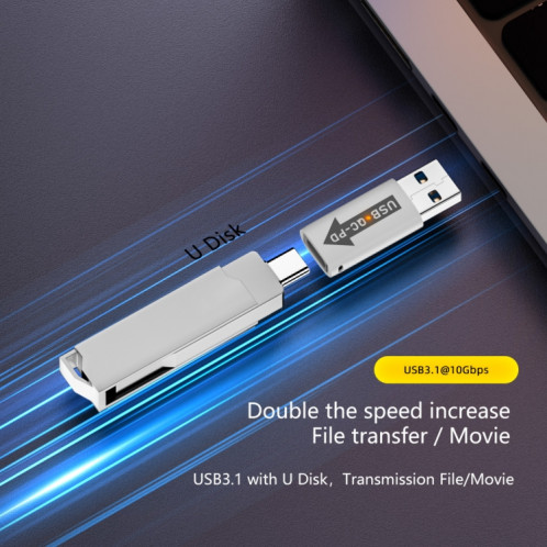 Adaptateur convertisseur USB-A mâle QC3.1 vers Type-C femelle PD 10 Gbps, modèle : gris sans voyant lumineux SH2904666-06