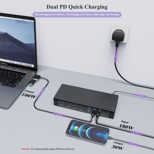 WAVLINK UG69PD10 1 à 4 écrans 4K/5K AV transfert USB-C vers HD type-c Station d'accueil Hub, prise: prise ue SW60031516-09