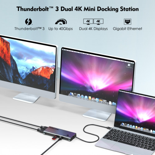 WAVLINK WL-UTD05 Extension multifonction 4 en 1 Type-C vers DP Connecteur Thunderbolt 3 Transfert 4K SW4661369-08