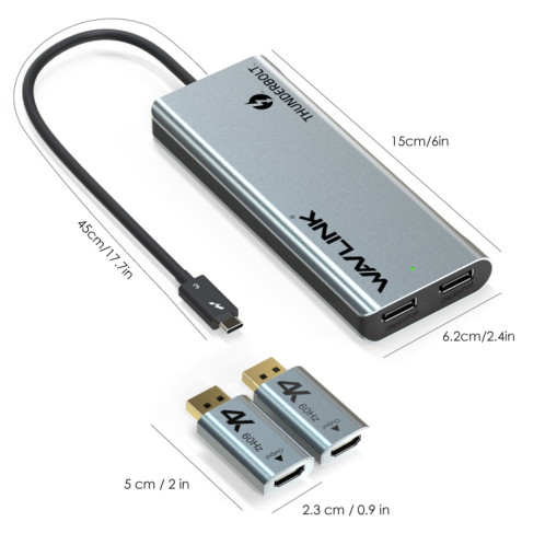WAVLINK WL-UTD05H Thunderbolt 3 double mini convertisseur de station d'accueil 4K avec 2 adaptateurs DP vers HD SW4662299-07