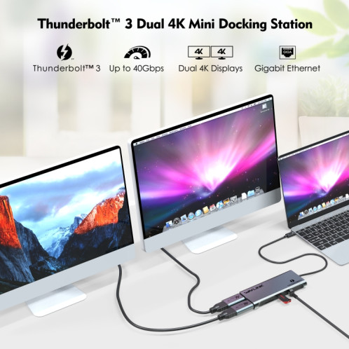 WAVLINK WL-UTD05H Thunderbolt 3 double mini convertisseur de station d'accueil 4K avec 2 adaptateurs DP vers HD SW4662299-07