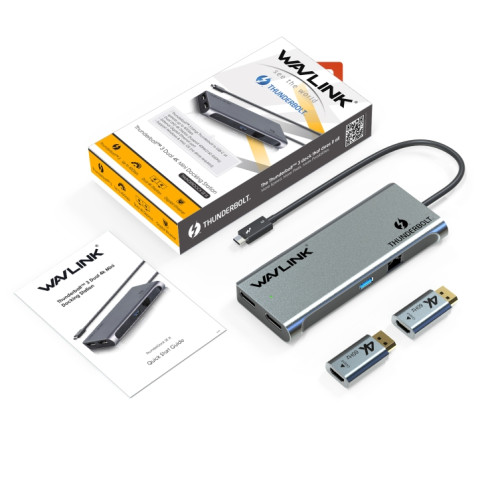 WAVLINK WL-UTD05H Thunderbolt 3 double mini convertisseur de station d'accueil 4K avec 2 adaptateurs DP vers HD SW4662299-07
