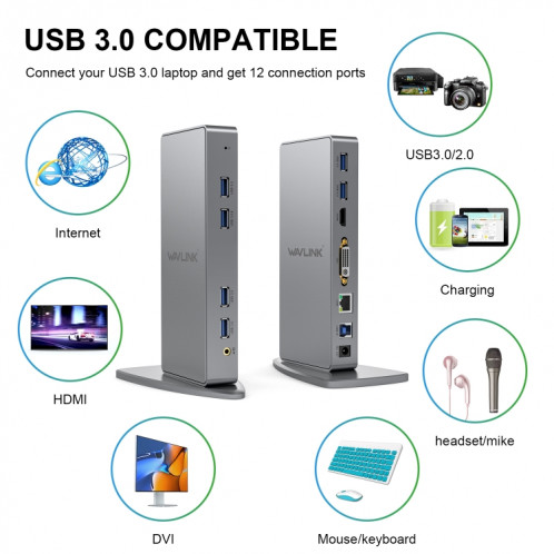 WAVLINK WL-UG39DK7 adaptateur Hub USB3.0 carte graphique multi-écran Station d'accueil universelle, prise: prise ue SW7003864-09