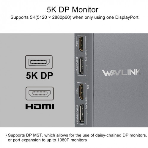 WAVLINK WL-UG69DK7 ordinateurs portables type-c Station d'accueil universelle de bureau adaptateur HUB en alliage d'aluminium (prise ue) SW201C611-07